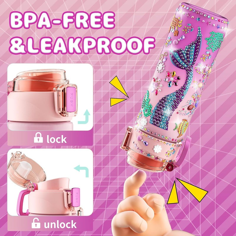 BOOH Decorate Your Own Water Bottle Kits for Girls Age 4-12, Fun Arts and Crafts for Girls Age 4-12, Friendship Bracelet Kit & Mermaid Tail Toys for Ages 6-12, Birthday Gifts Christmas School - Image 5
